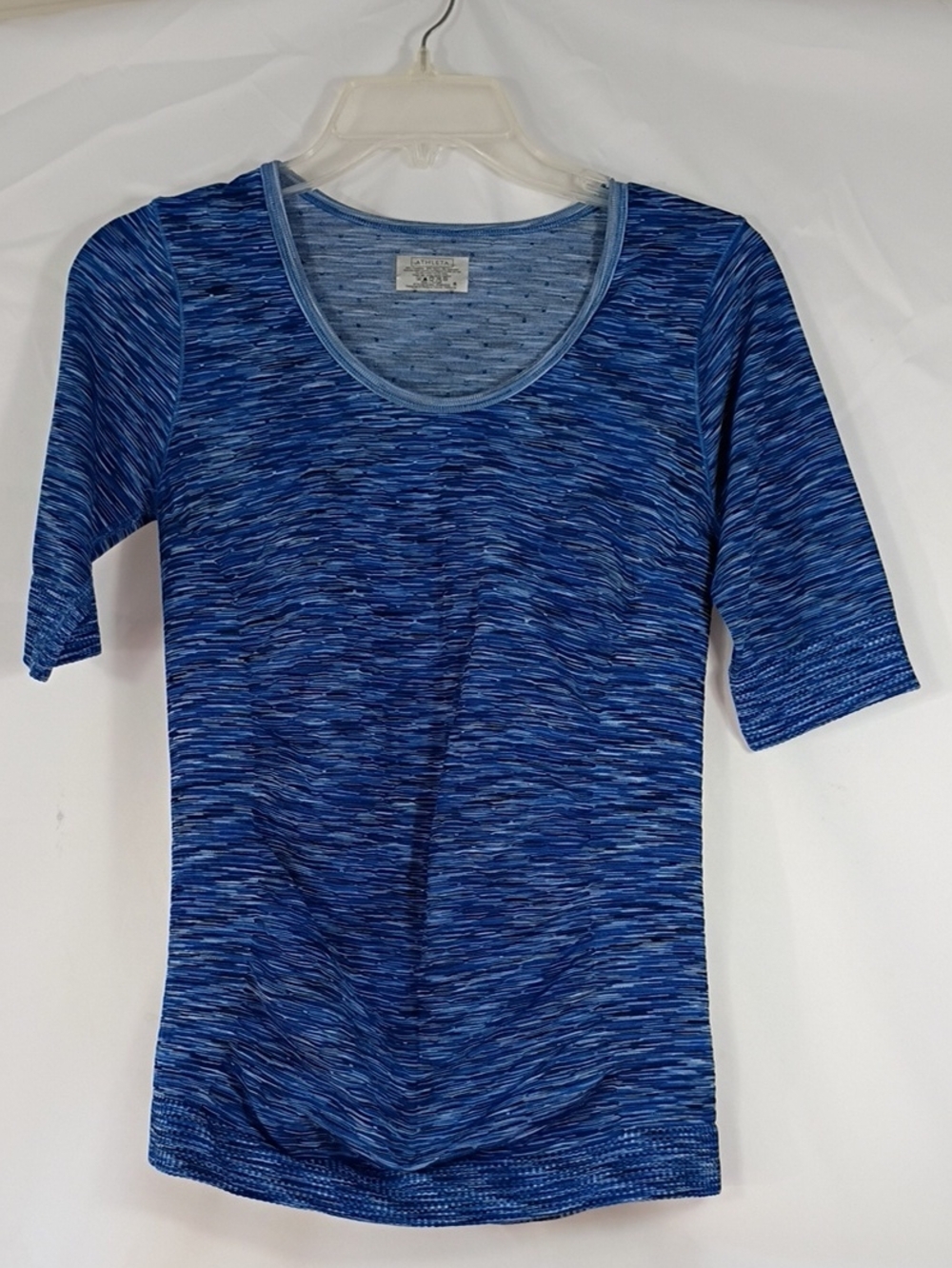 Athleta Shirt Women’s Sz S Blue Space Dye Radiance Tee Soft Stretch Nylon Blend
